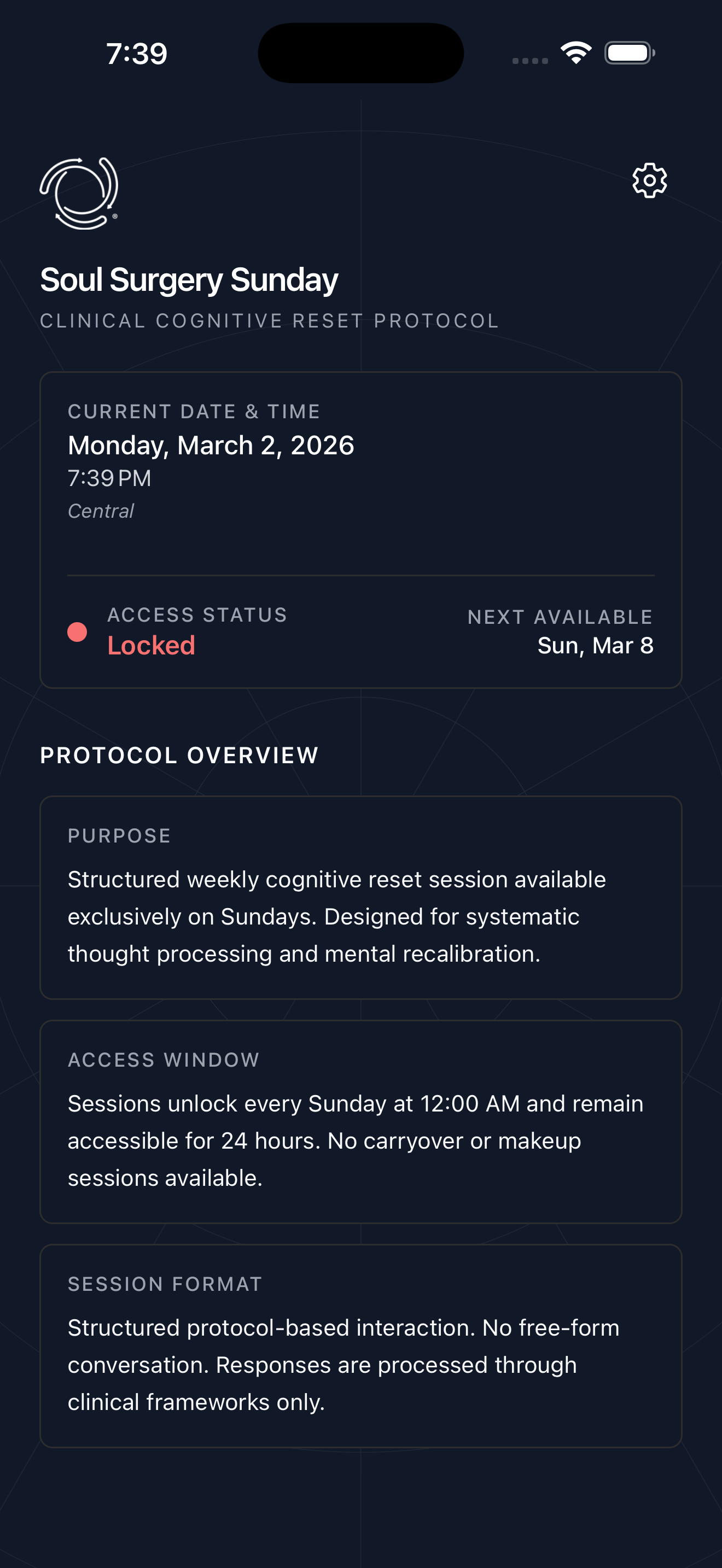 Soul Surgery Sunday App - Welcome Screen